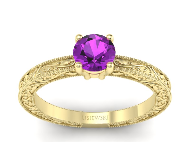 Złoty pierścionek z ametystem żółte złoto - p16277zat - 1