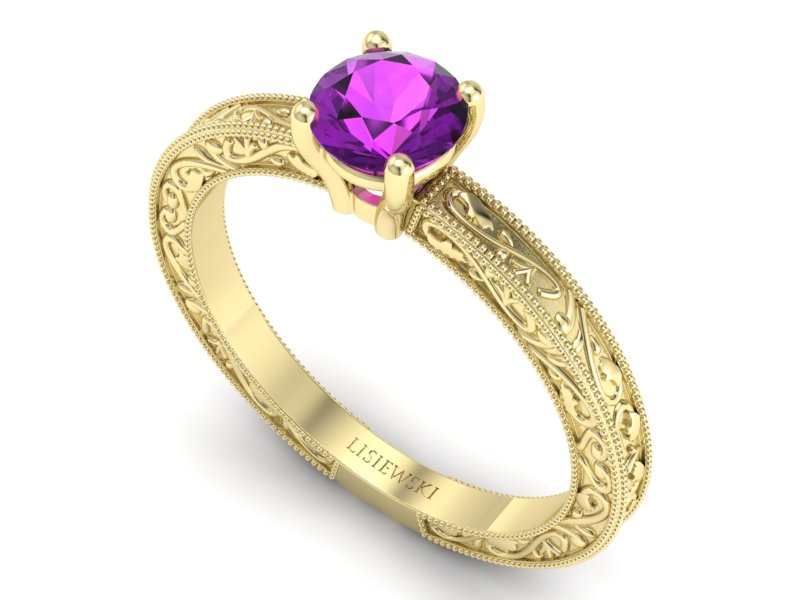 Złoty pierścionek z ametystem żółte złoto - p16277zat - 3