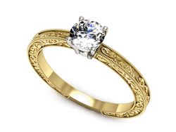 Pierścionek z diamentem żółte i białe złoto 585 - p16277zb