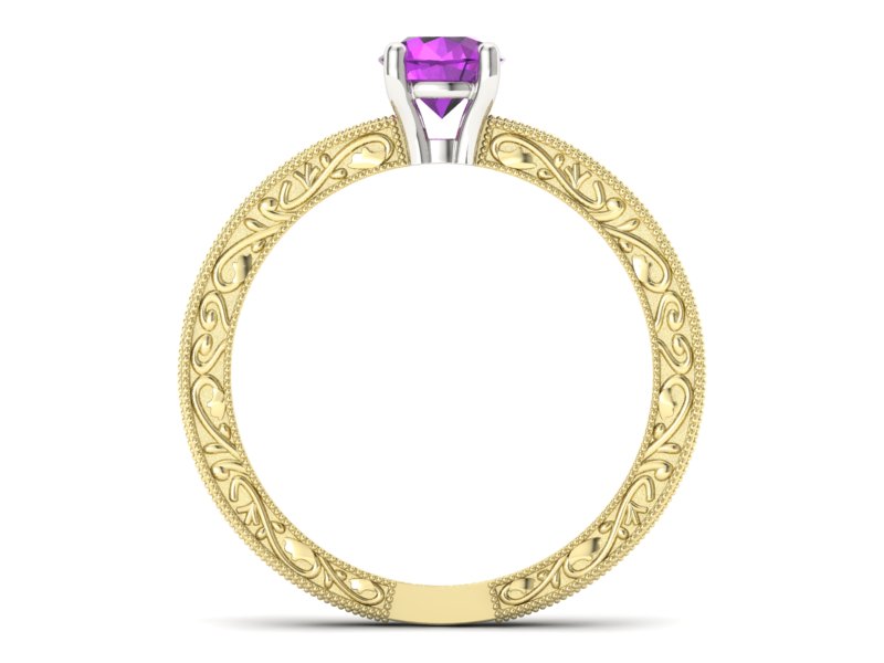 Pierścionek z ametystem żółte i białe złoto - p16277zbat