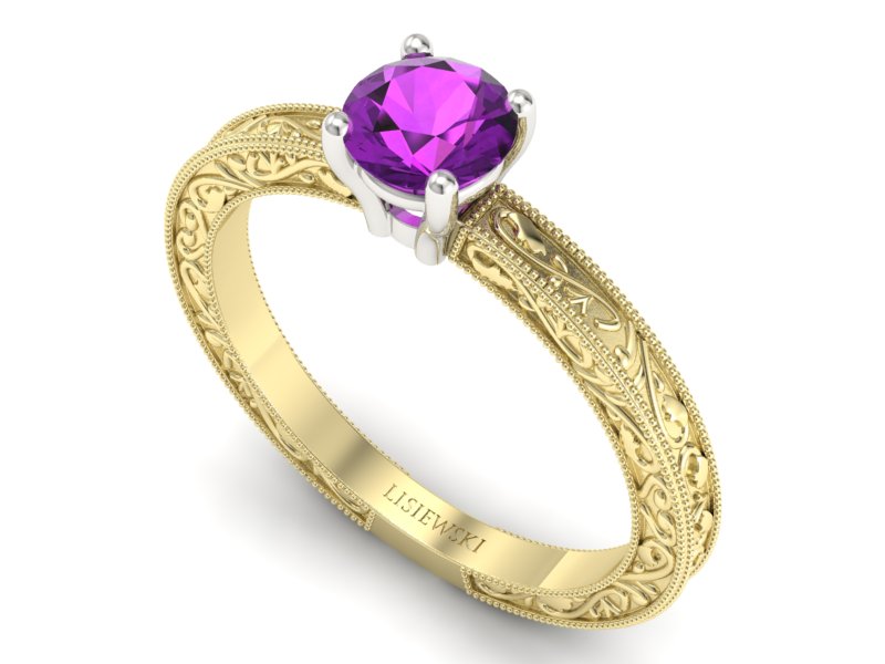 Pierścionek z ametystem żółte i białe złoto - p16277zbat - 3