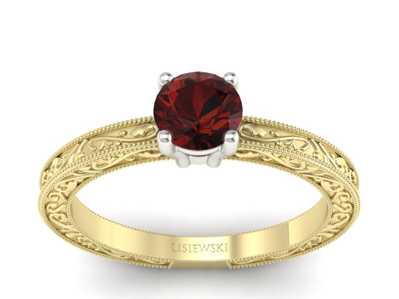 Pierścionek z granatem żółte białe złoto - p16277zbgr - 1