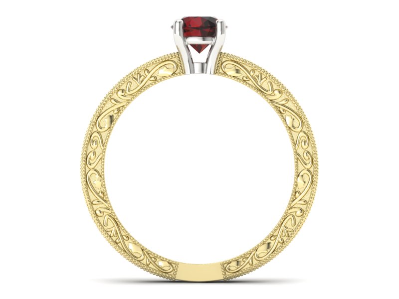 Pierścionek z granatem żółte białe złoto - p16277zbgr - 2