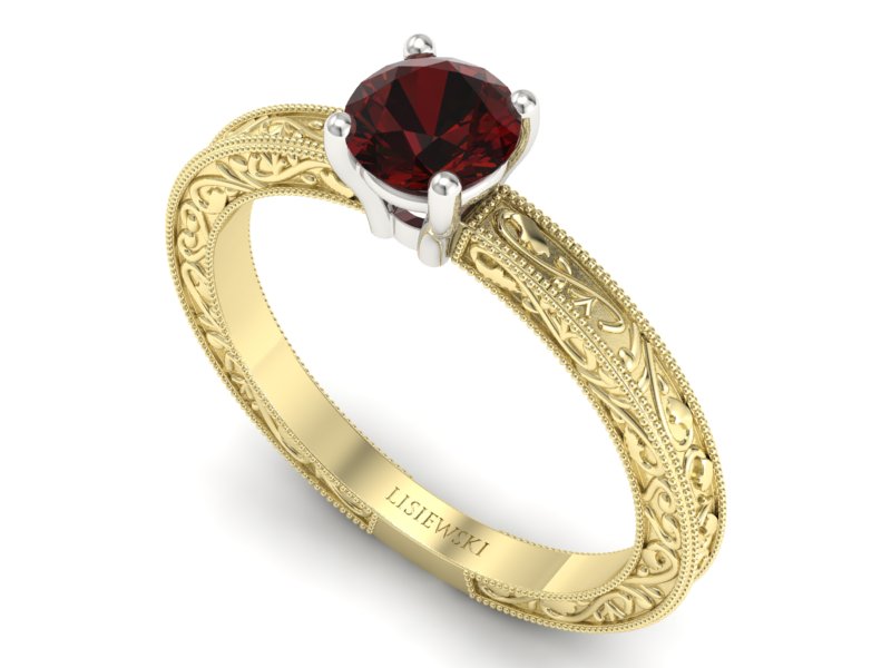 Pierścionek z granatem żółte białe złoto - p16277zbgr - 3