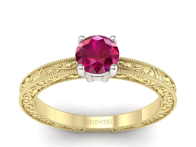 Pierścionek z rubinem żółte białe złoto - p16277zbr - 1