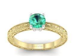 Pierścionek ze szmaragdem żółte i białe złoto - p16277zbsm