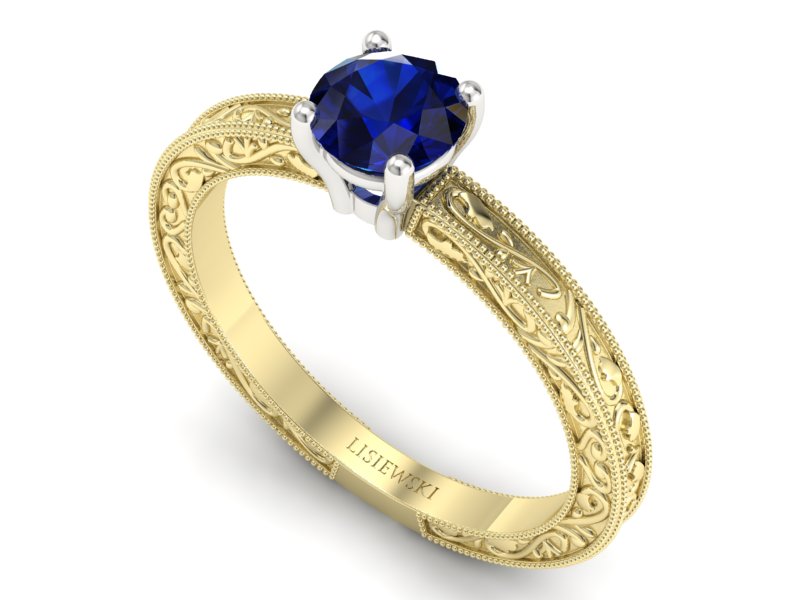 Pierścionek z szafirem żółte białe złoto 585 - p16277zbsz