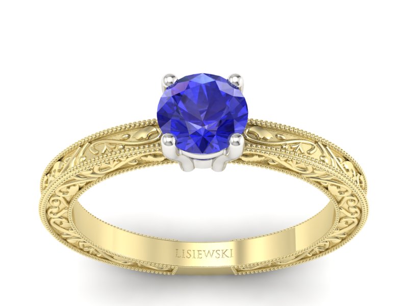 Pierścionek z szafirem żółte białe złoto - p16277zbszc - 1