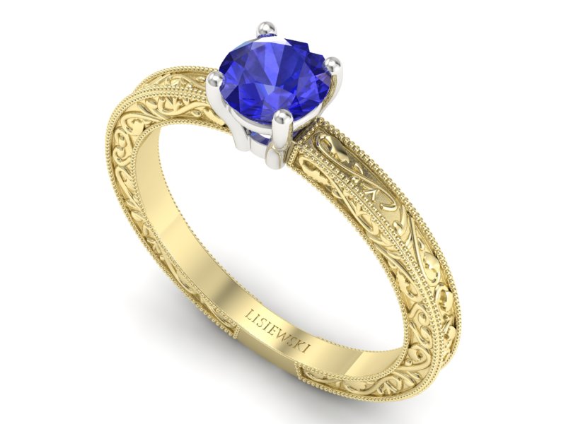 Pierścionek z szafirem żółte białe złoto 585 - p16277zbszc