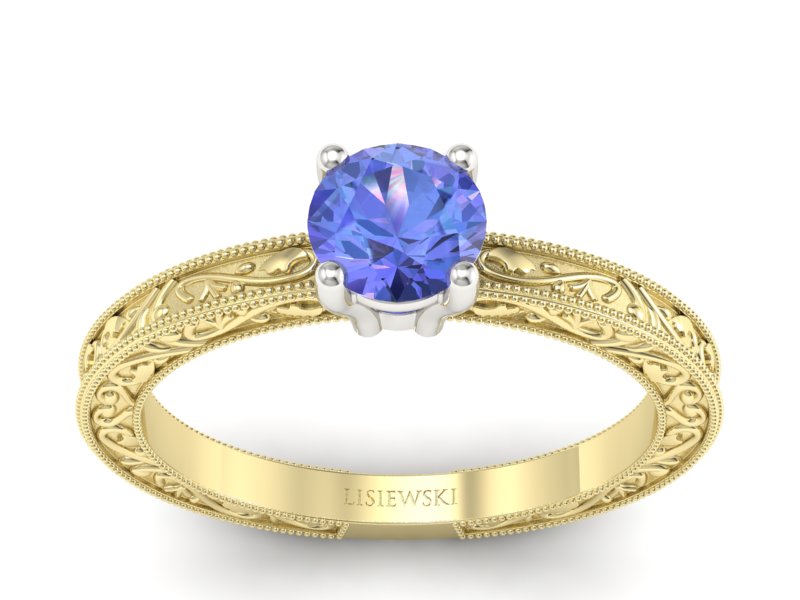 Pierścionek z tanzanitem żółte białe złoto - p16277zbt - 1