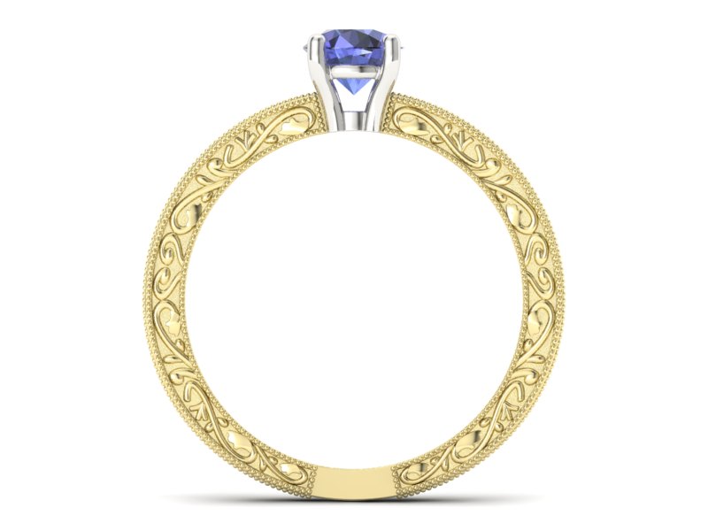 Pierścionek z tanzanitem żółte białe złoto - p16277zbt - 2