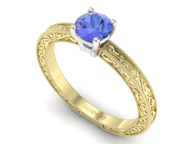 Pierścionek z tanzanitem żółte białe złoto - p16277zbt - 3