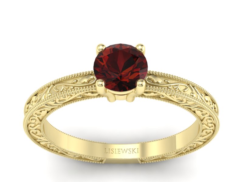 Złoty pierścionek z granatem żółte złoto - p16277zgr - 1