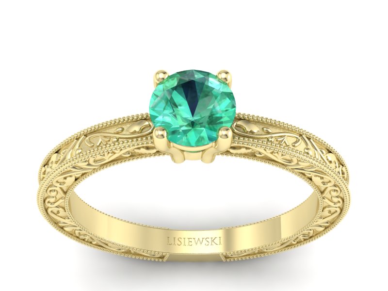 Złoty pierścionek ze szmaragdem żółte złoto - p16277zsm - 1