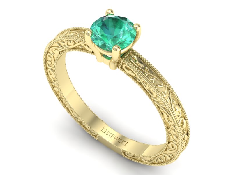 Złoty pierścionek ze szmaragdem żółte złoto - p16277zsm - 3