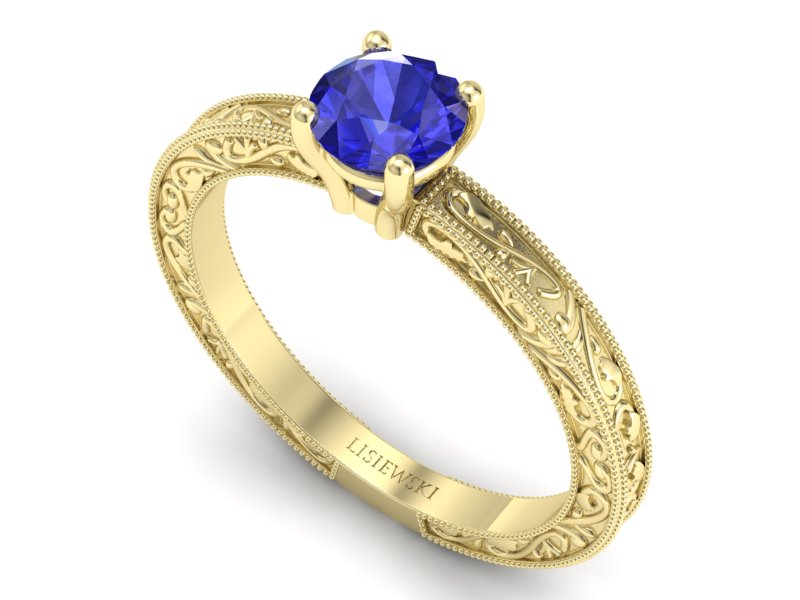 Złoty Pierścionek z szafirem żółte złoto szafir - p16277zszc