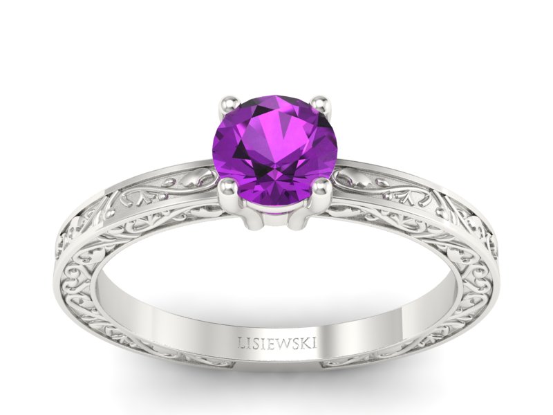 Złoty pierścionek z ametystem białe złoto - p16278bat - 1