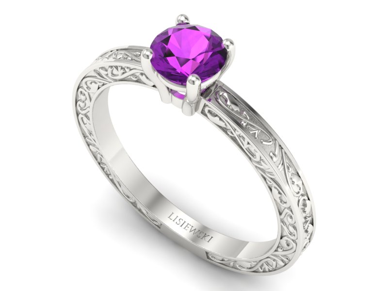 Złoty Pierścionek z ametystem białe złoto 585 - p16278bat