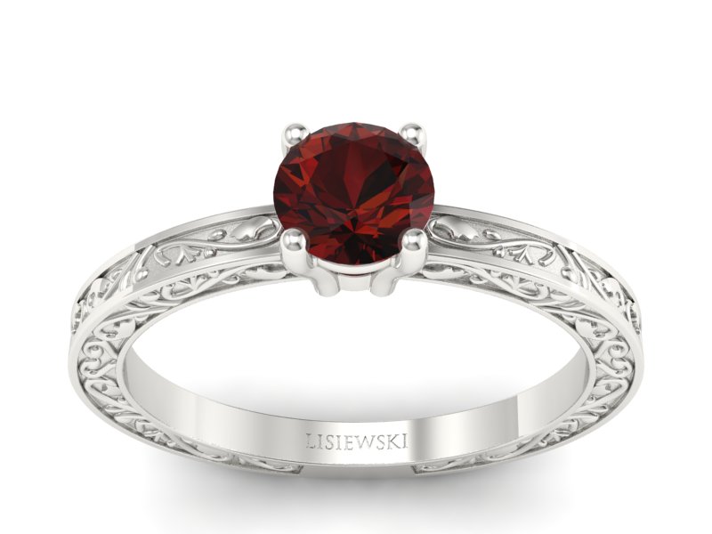 Złoty pierścionek z granatem białe złoto - p16278bgr - 1