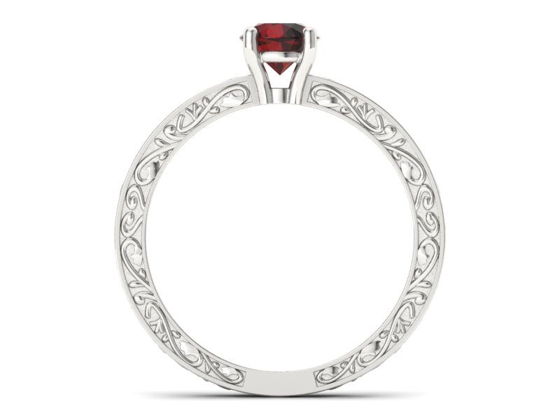 Złoty pierścionek z granatem w białym złocie próby 585 - p16278bgr