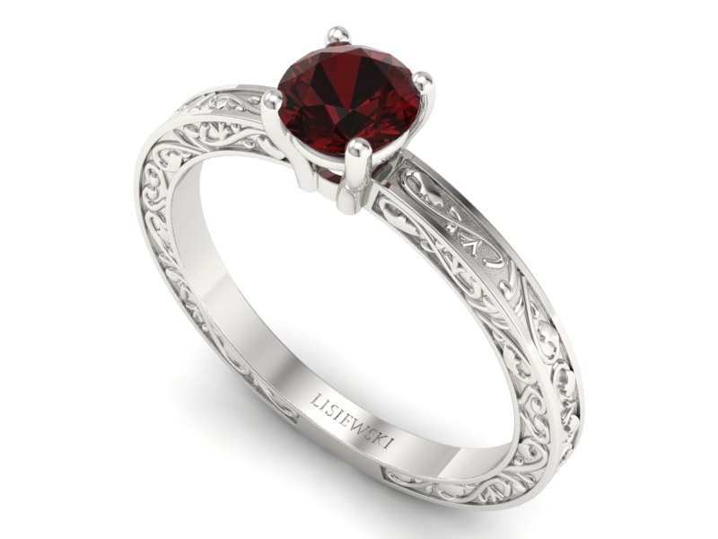 Złoty pierścionek z granatem w białym złocie próby 585 - p16278bgr