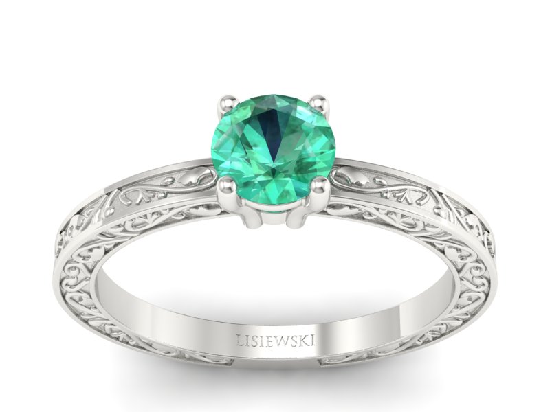 Złoty pierścionek ze szmaragdem białe złoto - p16278bsm - 1