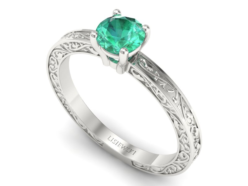 Złoty pierścionek ze szmaragdem białe złoto - p16278bsm - 3