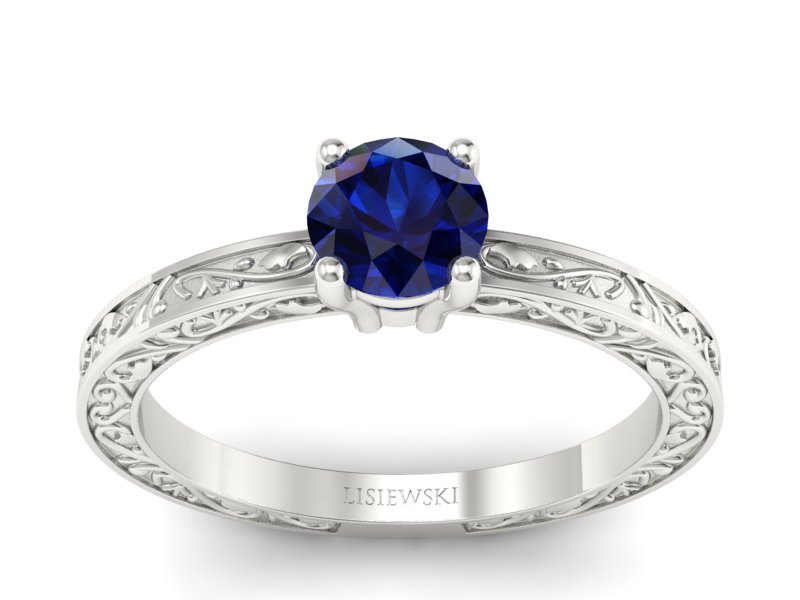 Złoty pierścionek z szafirem białe złoto - p16278bsz - 1