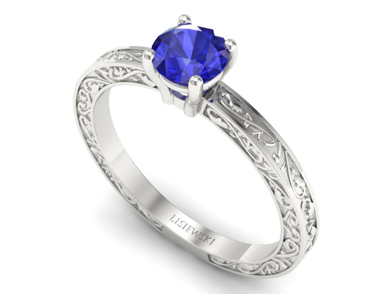 Złoty pierścionek z szafirem w białym złocie próby 585 - p16278bszc