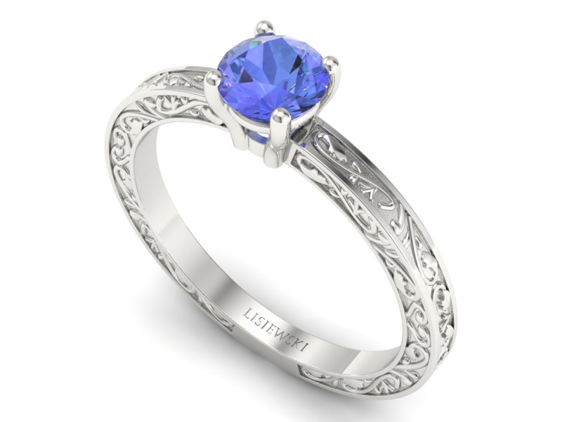 Złoty pierścionek z tanzanitem w białym złocie 585 - p16278bt