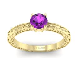 Złoty Pierścionek z ametystem żółte złoto 585 - p16278zat