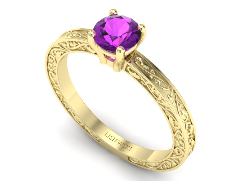 Złoty Pierścionek z ametystem żółte złoto 585 - p16278zat