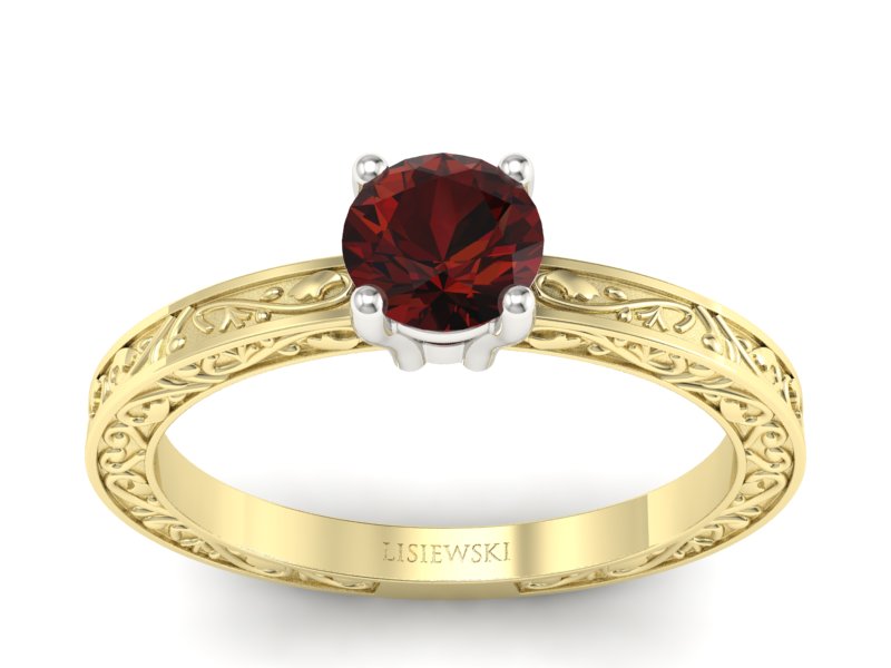 Pierścionek z granatem żółte białe złoto - p16278zbgr - 1