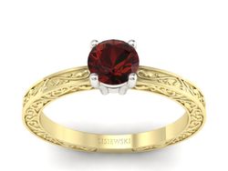 Pierścionek z granatem żółte białe złoto - p16278zbgr