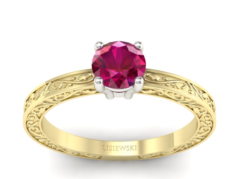 Pierścionek z rubinem żółte białe złoto - p16278zbr - 1