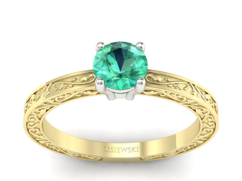 Pierścionek ze szmaragdem żółte i białe złoto - p16278zbsm - 1