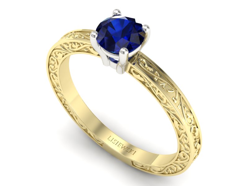 Pierścionek żółte i białe złoto z szafirem - p16278zbsz - 3