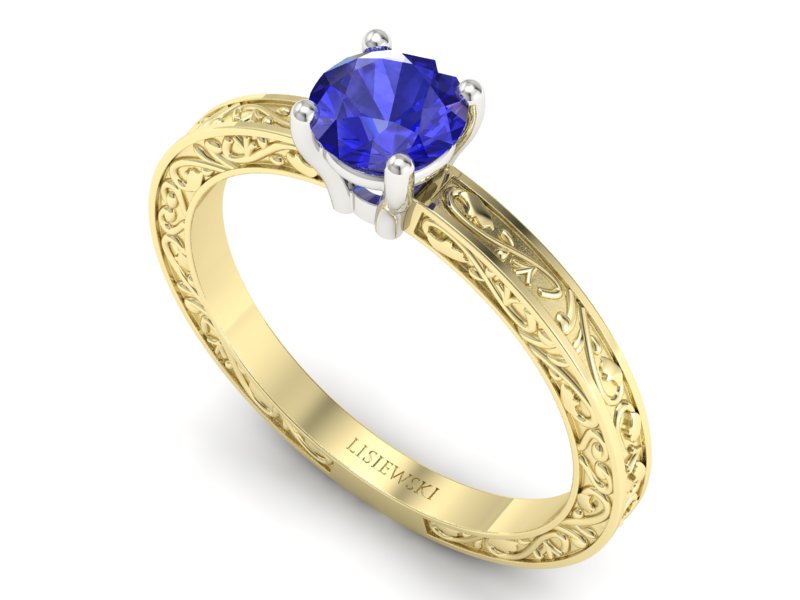 Pierścionek z szafirem żółte i białe złoto 585 - p16278zbszc