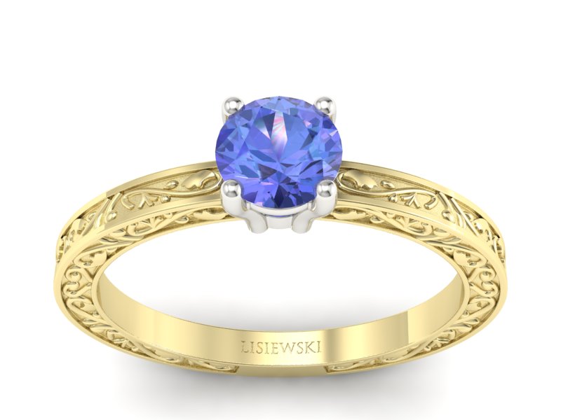 Pierścionek z tanzanitem żółte białe złoto - p16278zbt - 1