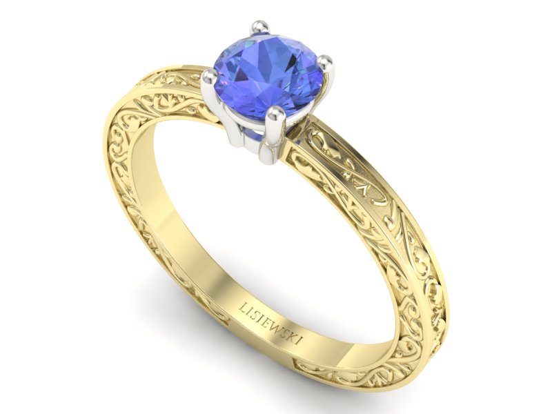 Pierścionek z tanzanitem żółte białe złoto - p16278zbt