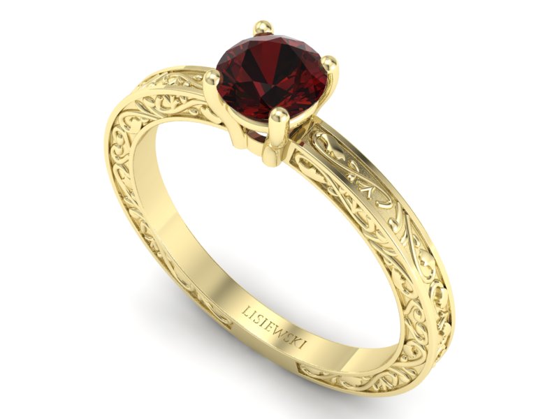 Złoty Pierścionek z granatem żółte złoto 585 - p16278zgr