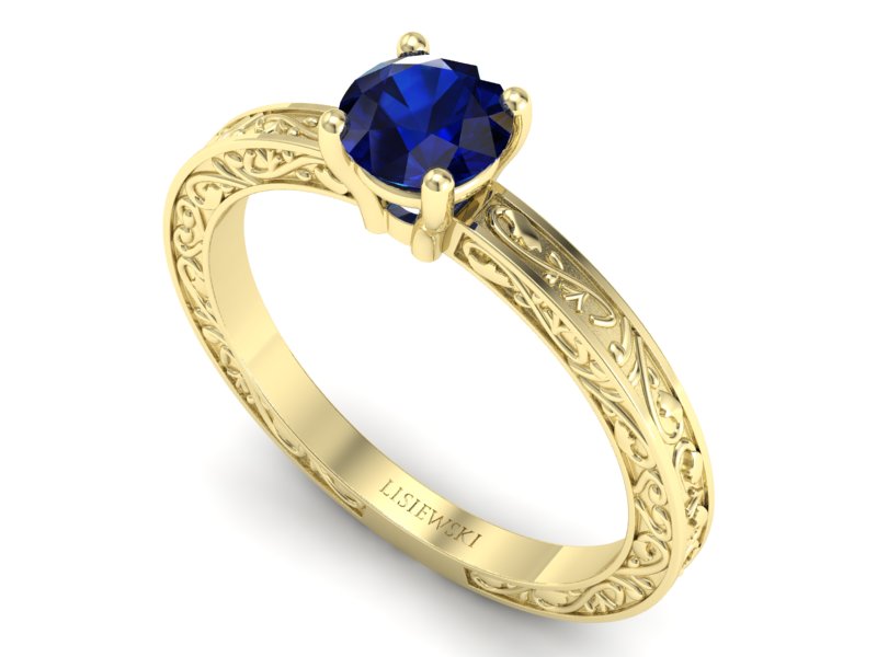 Złoty Pierścionek z szafirem żółte złoto 585 - p16278zsz