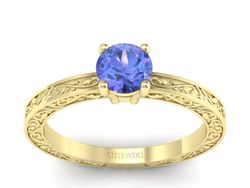 Złoty Pierścionek z tanzanitem żółte złoto 585 - p16278zt