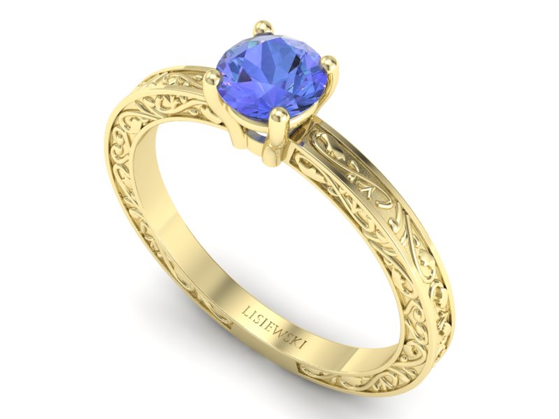 Złoty Pierścionek z tanzanitem żółte złoto 585 - p16278zt