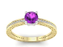 Złoty pierścionek z ametystem i brylantami - p16279zbat