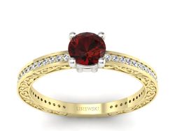 Złoty pierścionek z granatem i diamentami - p16279zbgr