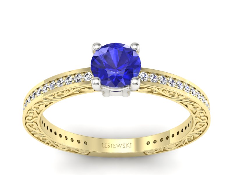 Złoty pierścionek z szafirem i brylantami - p16279zbszc - 1