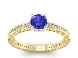 Złoty pierścionek z szafirem i brylantami - p16279zbszc