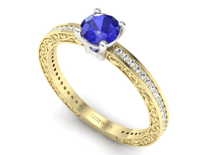 Złoty pierścionek z szafirem i brylantami - p16279zbszc - 3