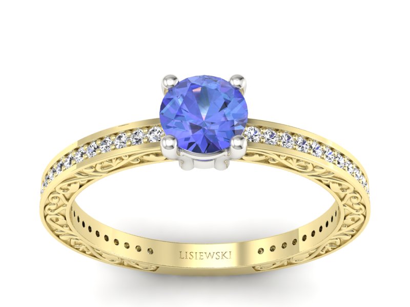 Złoty pierścionek z tanzanitem i brylantami - p16279zbt - 1